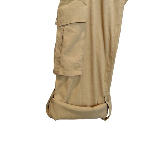 Theory Women's Sz 4 Y2K Tan Linen Blend Cargo Roll Tab Pants Low Rise - Picture 5 of 8